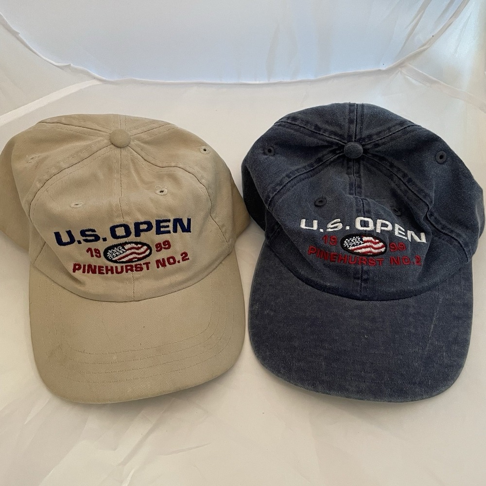 Lot Of 2 Vintage 1999 US Open Pinehurst No. 2 strap back hat Ahead Gear, Jr Size